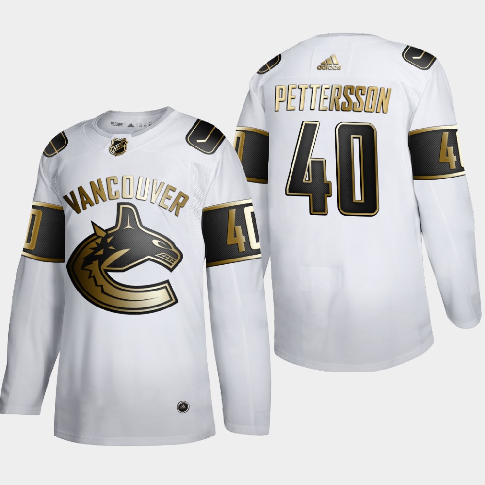 Cheap Men Vancouver Canucks 40 Elias Pettersson Adidas White Golden Edition Limited Stitched NHL Jersey
